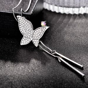 Pendentif Colliers JZTOP Crystal Butterfly Pull Chaîne Argent Couleur Long Gland Collier Réglable Bijoux Cadeau De Fête De Noël