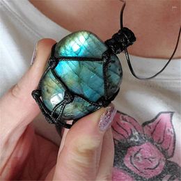 Pendentif Colliers KA038F-4F Hommes Naturel Labradorite Pierre Bijoux Gorge Chakra-Pierre De Magie Pierre De Lune Brute Enveloppée