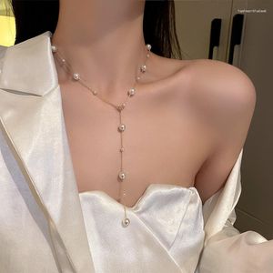 Pendentif Colliers KAITIN Coréen Simple Perle Femmes Collier De Mode Clavicule Chaîne En Forme De Y Personnalité Polyvalent Lumière De Luxe Femme