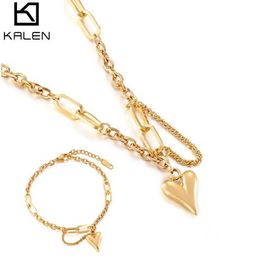 Colliers de pendentif Kalen Collier pendentif en forme de cœur romantique Ensemble pour les femmes en acier inoxydable 18K Collier de texture J240516