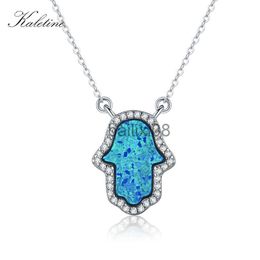 Hanger Kettingen KALETINE Opaal Hamsa Hand van Fatima Charm Echt 925 Sterling Zilveren Hanger Neckle Sieraden Lange Ketting Neckle KLTN022 J230620