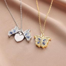 Pendentif Colliers Karopel Picture Crystal Butterfly Ouvrable Po Box Collier Blue Wing Memorial Gift303J