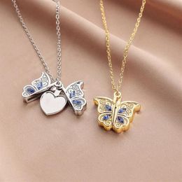 Pendentif Colliers Karopel Picture Crystal Butterfly Ouvrable Po Box Collier Blue Wing Memorial Gift271i