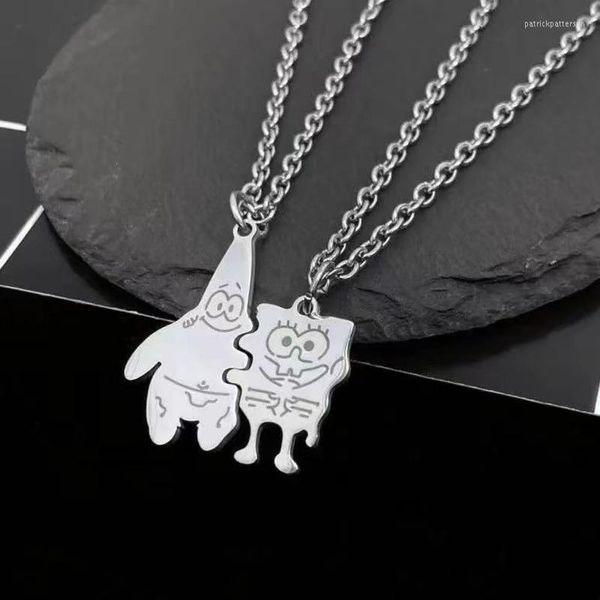 Collares colgantes Kawaii Dibujos animados Anime Collar Mujer Esponja Estrella de mar BFF para mujeres Color plata Moda Parejas Accesorios Amigo Regalo