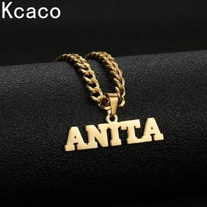Hanger kettingen Kcaco aangepaste naam voor mannen vrouwen gepersonaliseerde aangepaste gouden 5 mm Cubaanse ketting roestvrijstalen naamplaatje sieraden 231201