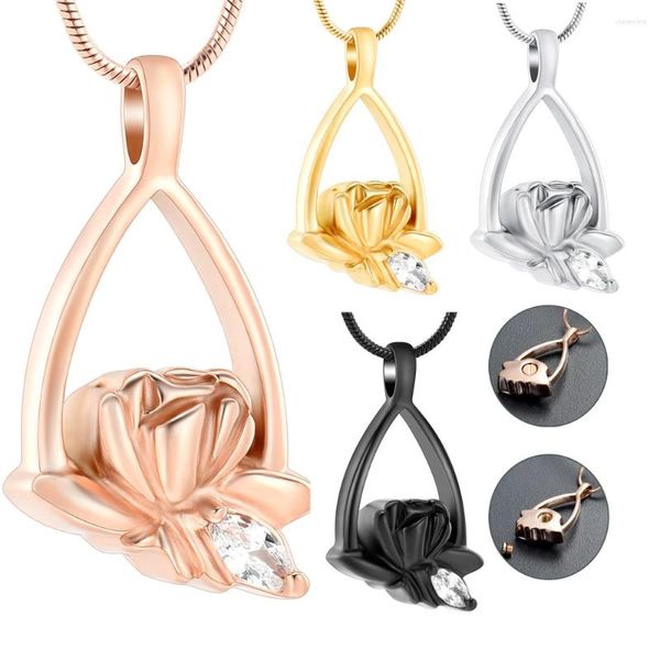 Pendentif Colliers Souvenir Cendres Collier Bijoux de crémation avec élégant panier de fleurs en acier inoxydable petites urnes pour les femmes commémoratives