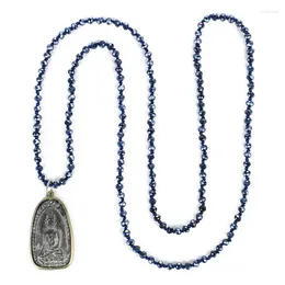 Pendentif Colliers Kelitch Bleu Couleur Agate Cristal Collier de perles Sakyamuni Bouddha Amitié pour les femmes