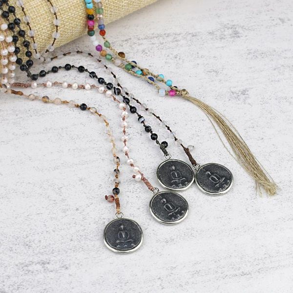 Collares colgantes KELITCH Collar de cuentas trenzadas hechas a mano Mujeres Gargantillas de cuentas largas Cadenas de amuleto de Buda Joyería de la suerte de moda