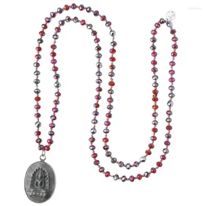 Pendentif Colliers Kelitch Couleur Rouge Yoga Bouddha en forme de Y Perles de pierre naturelle Bracelets de déclaration Mala Bijoux