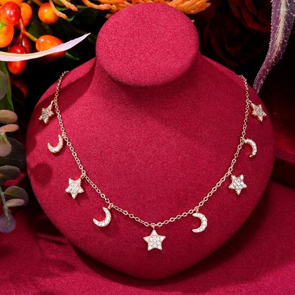 Collares pendientes KellyBola diseño estrellas lunas collar cadena joyería para mujer chica Noble completo brillante CZ fiesta romántica accesorio regalo