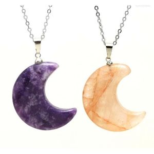 Hanger Kettingen KFT Natuurlijke Crescent Moon Ketting Healing Crystal Reiki Quartz Seringen Stone Vision Voor Vrouwen Mannen