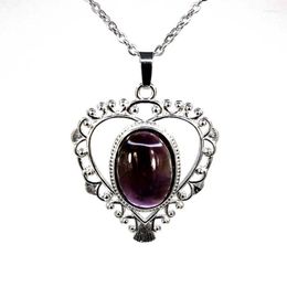 Collares colgantes Kft Natural Crystal Heart Cabklace Healing Amethyst Rose Rose Quartz Stone Chain Chain Jewelry Men.