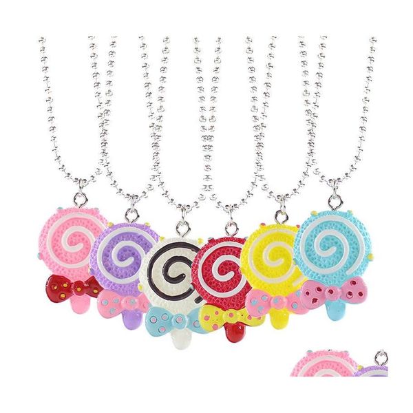 Pendentif Colliers Enfants Amis de bande dessinée Bff pour Grils Résine Candy Couleurs Lollipop Bow Perles Chaînes Enfants Amitié Drop Livraison Ot4Kj