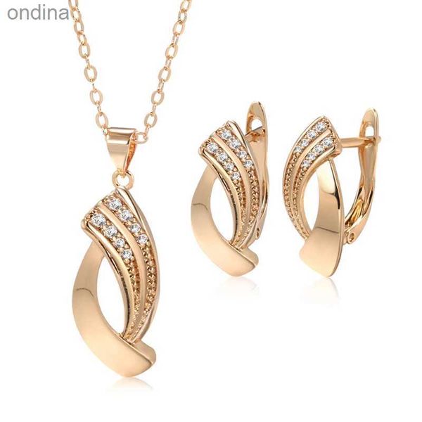 Collares colgantes Kinel Hot Trend Pendientes colgantes brillantes Conjuntos de collar 585 Oro rosa Geometría simple Zircon natural Mujeres Conjuntos de joyería fina diaria YQ240124