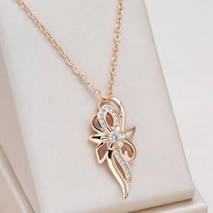 Hanger Kettingen Kinel Luxe 585 Rose Goud Kleur Kristal Bloem Ketting Voor Vrouwen Glanzende Natuurlijke Zirkoon Accessoires Dagelijks Fijne Sieraden