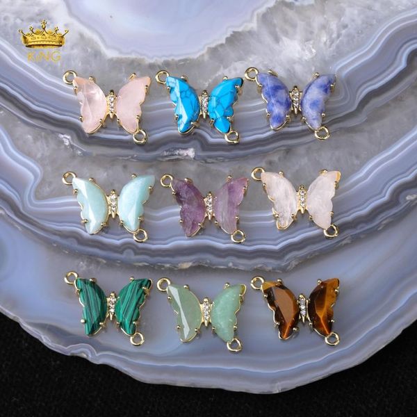 Pendentif Colliers Roi 5pcs Papillon Cristal Pierre Précieuse Naturelle Quartz Rose Guérison Double Vente En Gros