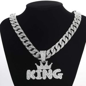 Colliers pendants King Crown Letter Pendant Collier Ensemble avec des diamants Collier Hip Hop Hip Hop Hiphop Collier Hiphop Cubain Hiphop