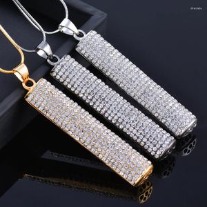 Collares colgantes KIOOZOL Totalmente Micro Incrustaciones Cristal Cilindro Oxidado Oro Plata Color Collar Largo Para Mujeres Joyería Declaración