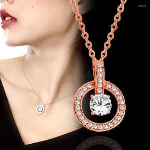 Collares pendientes KIOOZOL Hollow Round Rose Gold Silver Color Collar para mujer Cubic Zirconia Chain Party Jewelry Accesorios de boda 054