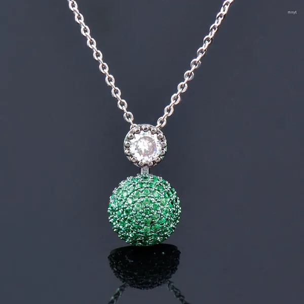 Pendentif Colliers Kioozol Luxe Full Rose Bleu Blanc Vert CZ Chaînes Collier de boule de cou pour femmes Argent Couleur Bijoux 775 KO1