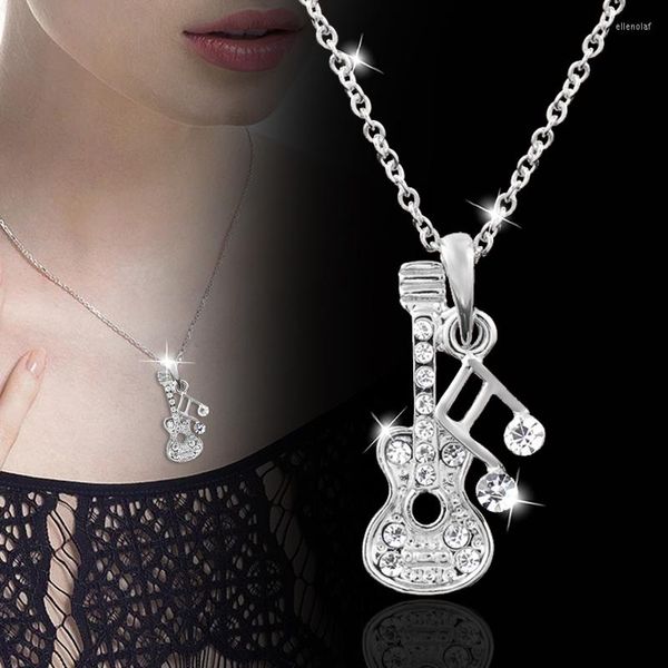 Pendentif Colliers Kioozol Style de musique Guitare et note musicale Rose Or Argent Couleur Collier ras du cou pour femmes Bijoux de mode KO6