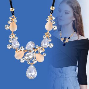 Hanger Kettingen KIOOZOL Vintage Ketting Voor Vrouwen Blauw Strass Champagne Opaal Zwart Emaille Ketting Op De Hals Vrouwelijke Sieraden 446 KO1