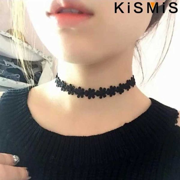 Colliers pendants Kismis 6pcs / Set Black Lace Chokers Collier Set Vintage Gothic Punk Elastic Collier Women's Bijoux 1 Sets