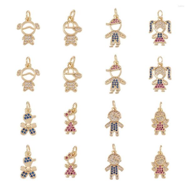 Pendentif Colliers Kissitty 16 Pcs Mixte Couleur Garçon Fille En Laiton Micro Pave Cubique Zircone Or Charme Pour Collier Boucle D'oreille Fabrication De Bijoux