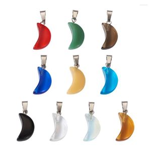 Collares pendientes Kissitty 60 Unids Color Mezclado Forma de Luna Colgantes de Vidrio Pintado con Aerosol Con Fianzas de Latón Chapado en Platino Para Collar Joyería