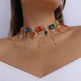 Hangende kettingen kmvexo barokke kleurrijke kristallen geometrische kraagkraag ketting bruids vrouwen bruidspartij strass tassel sieraden