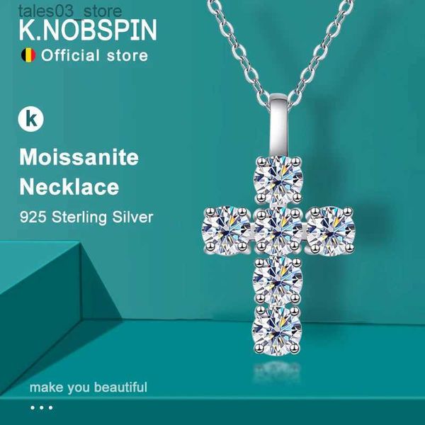 Pendentif colliers KNOBSPIN 3ct D VVS1 Moissanite croix pendentif colliers pour femmes homme étincelle diamant avec GRA % 925 collier en argent Sterling Q231026