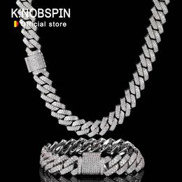 Collares pendientes KNOBSPIN D Color Cuban Bracelet 925 Sterling Sliver Plated with 18k White Gold Diamond Link Chain para Mujer Hombre 230707