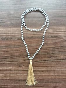 Collares colgantes Collar anudado Borla Piedra natural 6 mm Whitejade Hacer oración Yoga Mala Beads