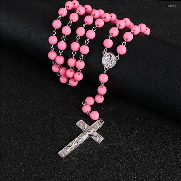 Anhänger Halsketten KOMi Mode Reine Farbe Religiöse Kreuz Lange Halskette Vintage Rosenkranz Christliches Handgemachtes Schmuck Geschenk R-095