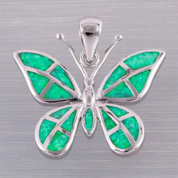 Pendentif Colliers Kongmoon Butterfly Kiwi Green Fire Opal Silver Plaqué Bijoux pour femmes Collier