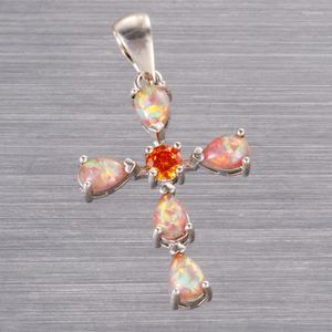 Hanger kettingen kongmoon kruis oranje rood CZ Mexicaans bruin vuur opaal verzilverde sieraden voor vrouwen ketting