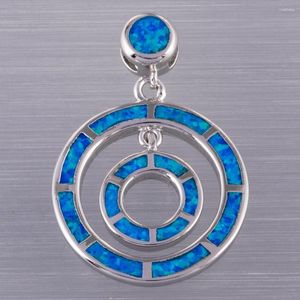 Pendentif Colliers Kongmoon Double Cercle Ocean Blue Fire Opal Silver Plaqué Bijoux pour femmes Collier