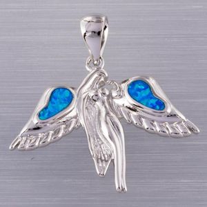 Pendentif Colliers KONGMOON Ange Gardien Océan Bleu Opale De Feu Argent Plaqué Bijoux Pour Femmes Collier