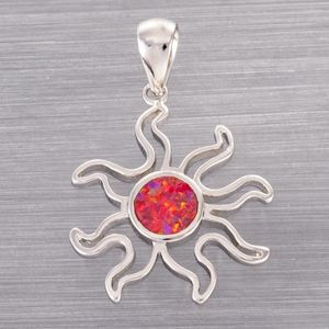 Collares pendientes KONGMOON Hollow Sunburst Red Fire Opal Silver Plated Jewelry para mujeres collar