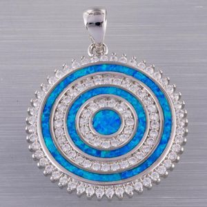 Pendentif Colliers Kongmoon Grand Cercle Océan Bleu Fire Opal CZ Argent Plaqué Bijoux Pour Femmes Collier