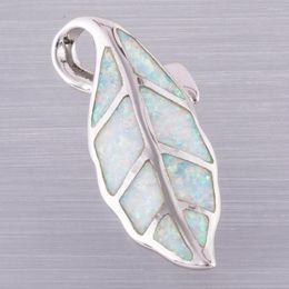 Colliers pendants Kongmoon Nature Leaf White Fire Opale Silver plaqué bijoux pour les femmes Collier