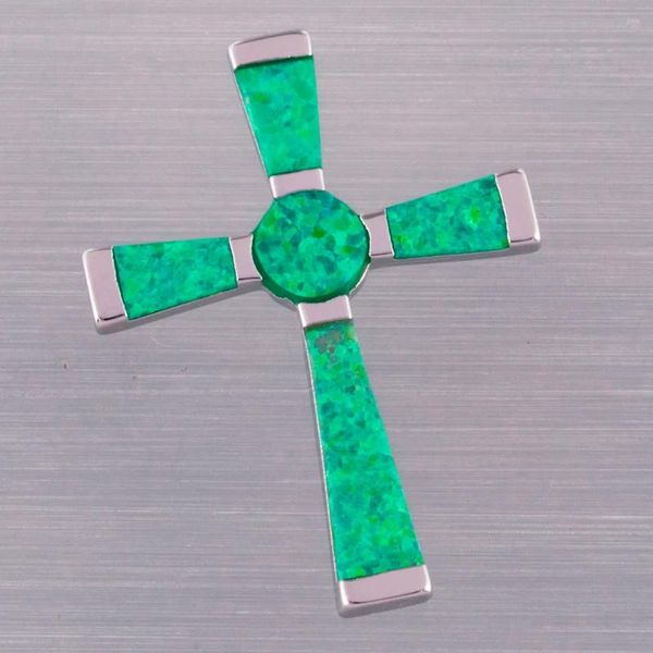 Collares colgantes Kongmoon Simple Latin Cross Kiwi Green Fire Opal Joyería plateada para mujeres Collar