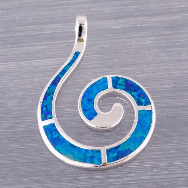 Pendentif Colliers Kongmoon Spirale Forme Marine Bleu Foncé Opale Argent Plaqué Bijoux Pour Femmes Collier