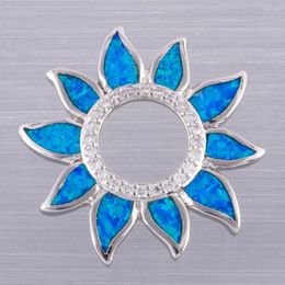 Pendentif Colliers KONGMOON Tournesol Océan Bleu Opale de Feu Cercle CZ Argent Plaqué Bijoux Pour Femmes Collier