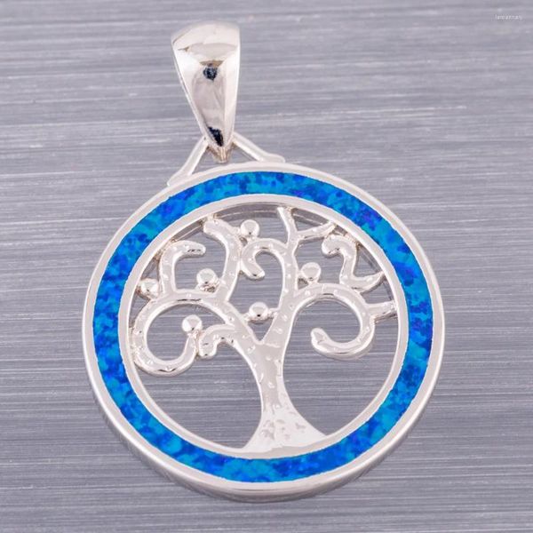 Pendentif Colliers Kongmoon Tree of Life Marine Bleu Foncé Opal Argent Plaqué Bijoux Pour Femmes Collier