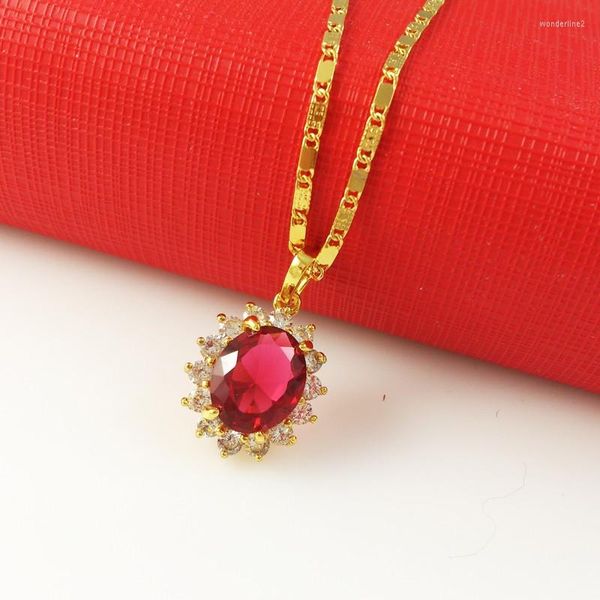 Pendentif Colliers Corée 24K Or Plaqué Collier Rouge Zircon Cristal Jade Dames Bijoux De Fiançailles Cadeau
