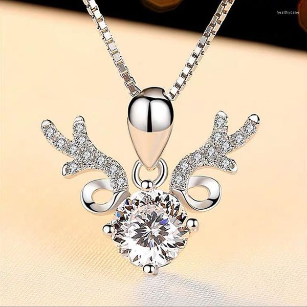 Pendentif Colliers Corée Mignon Elk Collier Doux Romantique Cristal Filles Anniversaire Cadeaux De Noël Clavicule Chaîne Amant Bijoux