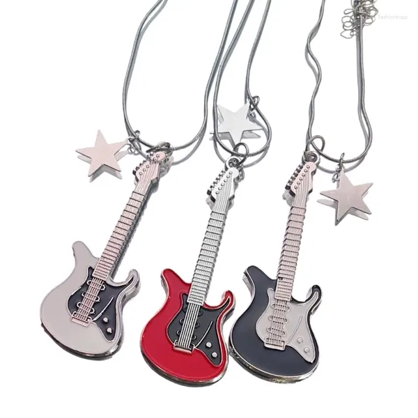 Collares colgantes Corea moda exquisita collar de guitarra de estrella de cinco puntas punk gótico