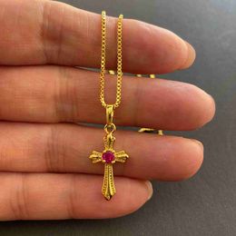 Colliers pendants Korea Gold 24k Collier Gold Placing Cross Collier For Girls Jewelry Gift Religion 240419
