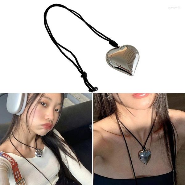 Collares con colgantes, Collar de corazón de cuerda larga de Corea, Gargantilla para mujer, Collar Punk negro de estilo gótico para chica, Gargantilla de calle de 40GB